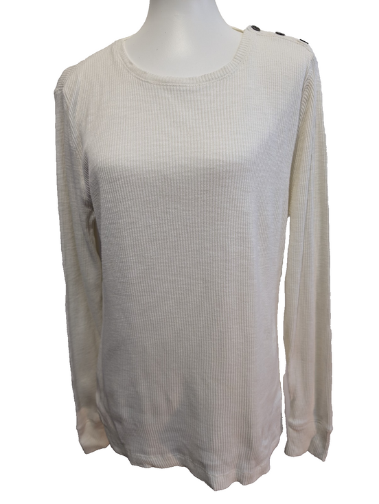 Pull Lauren Ralph Lauren Femme Blanc Côtelé Coton Taille L Excellent État