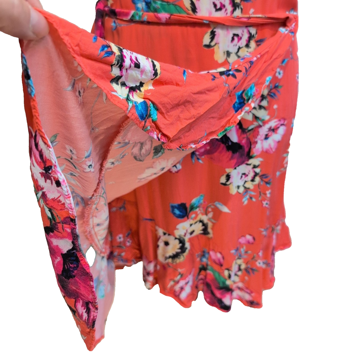 Robe d'été Femme S Corail Fleurie Rayonne Bretelles Réglables Ceinture Bohème