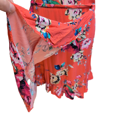 Robe d'été Femme S Corail Fleurie Rayonne Bretelles Réglables Ceinture Bohème