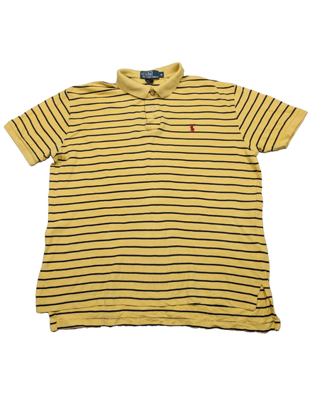 Polo manches courtes Polo Ralph Lauren M jaune rayures marine logo rouge coton