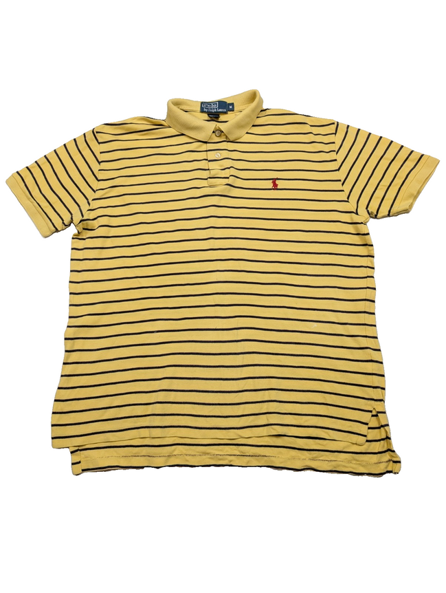 Polo manches courtes Polo Ralph Lauren M jaune rayures marine logo rouge coton