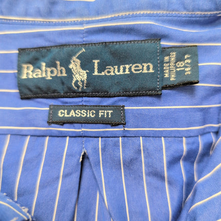 Chemise Ralph Lauren XXL Classic Fit Bleu Rayures Logo Rouge manches longues