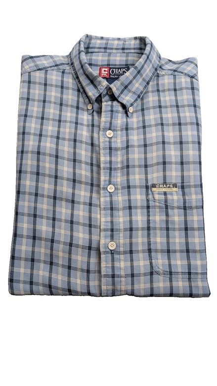 Chemise manches courtes Chaps Ralph Lauren L carreaux shirt button down bleu