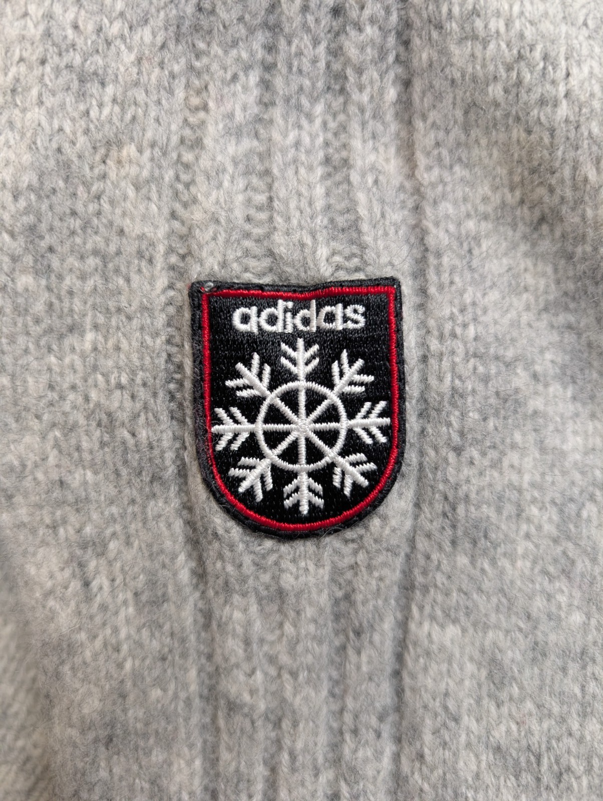 Pull ADIDAS Vintage Col Zippé 80% Laine Gris Logo Brodé Femme Taille L