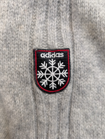 Pull ADIDAS Vintage Col Zippé 80% Laine Gris Logo Brodé Femme Taille L