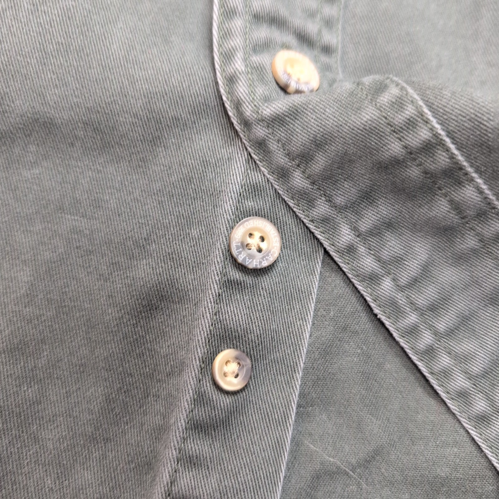 Chemise Carhartt XL Vert Foncé Vintage Workwear Épais Logo Cuir manches longues