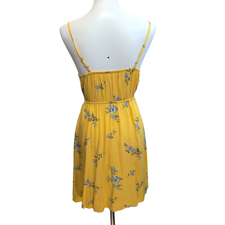 Robe D'Été  XS Jaune Fleurie Fines Bretelles Viscose