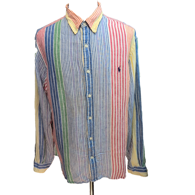 Chemise Polo Ralph Lauren XXL Lin Rayures Multicolores Classic Fit QR Code