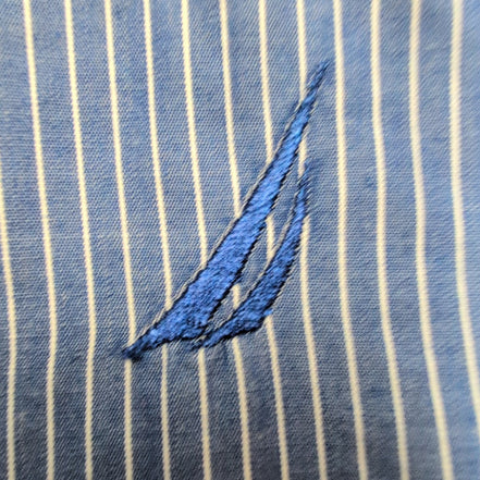 Chemise Nautica L Bleu Rayures Blanches Coton Logo Brodé Poche Mauritius