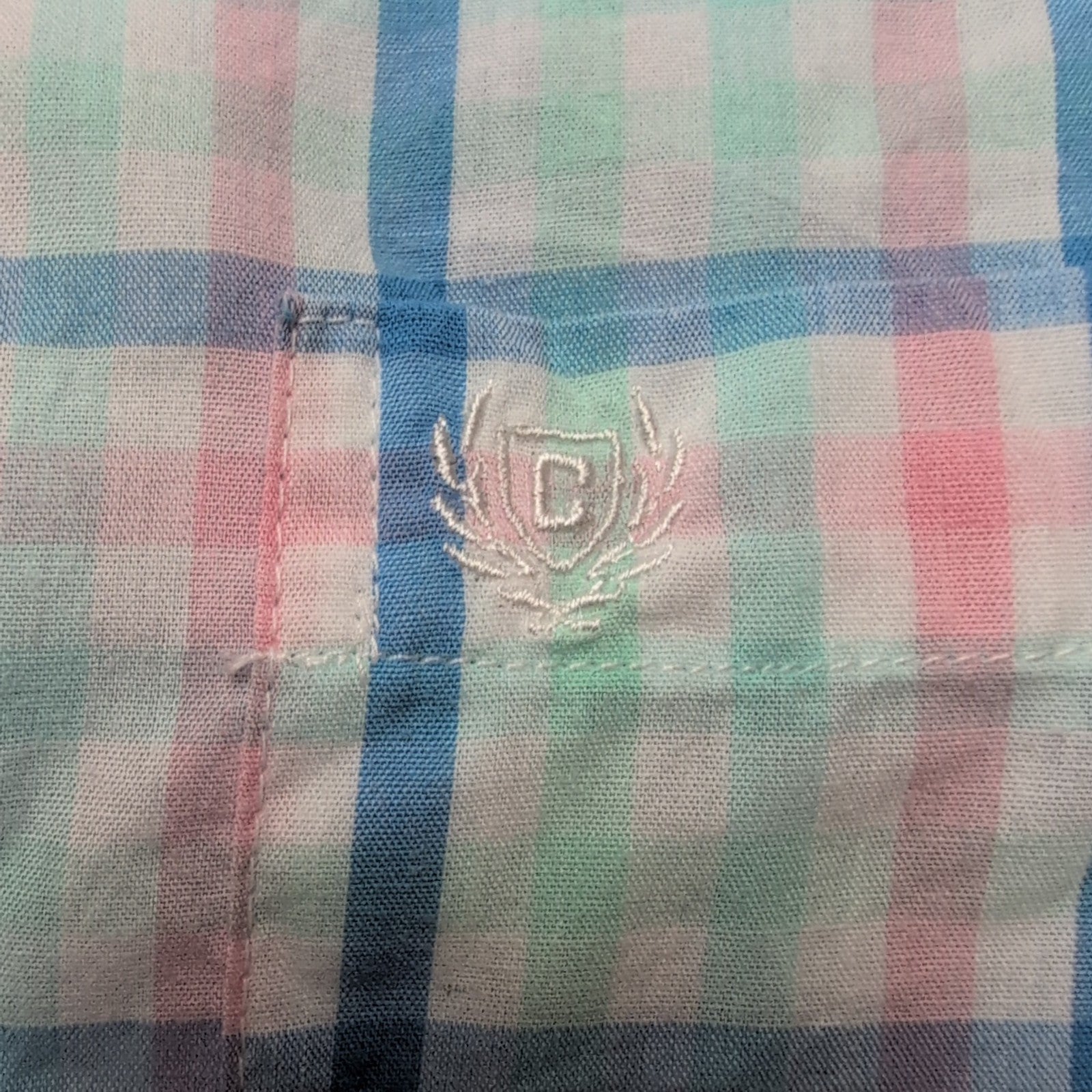 Chemise CHAPS vert bleu rose à carreaux manches courtes taille S #8e