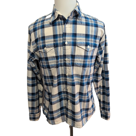 Chemise Wrangler stretch Manches Longues Grands Carreaux Bleu et Blanc Taille M