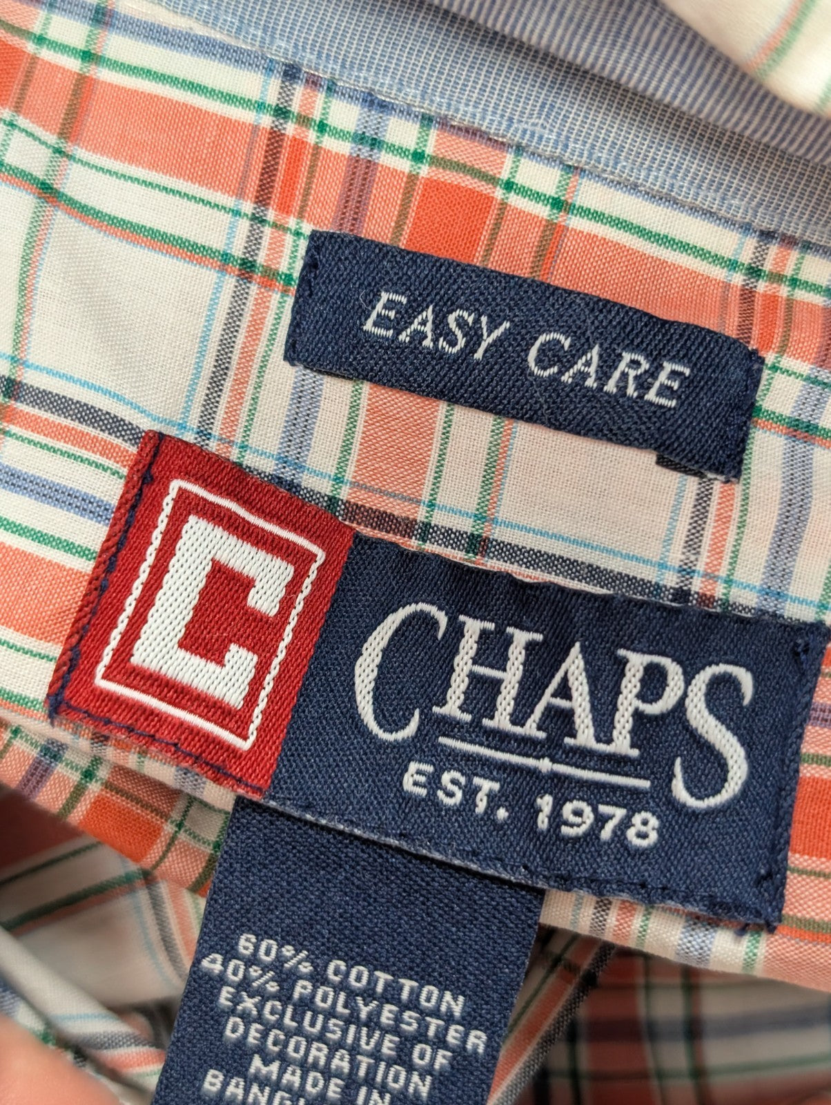 Chemise CHAPS orange manches courte à carreaux taille L 1 poche homme