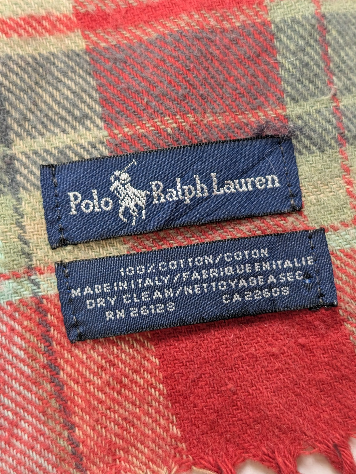 Écharpe Polo Ralph Lauren Rouge à Carreaux 100% Coton Largeur 38cm