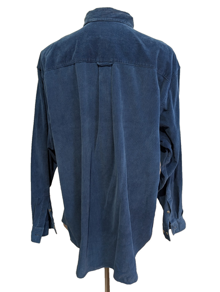Chemise EDDIE BAUER T.L TALL Velours Côtelé Bleu Vtg Poches Boutons Cachés