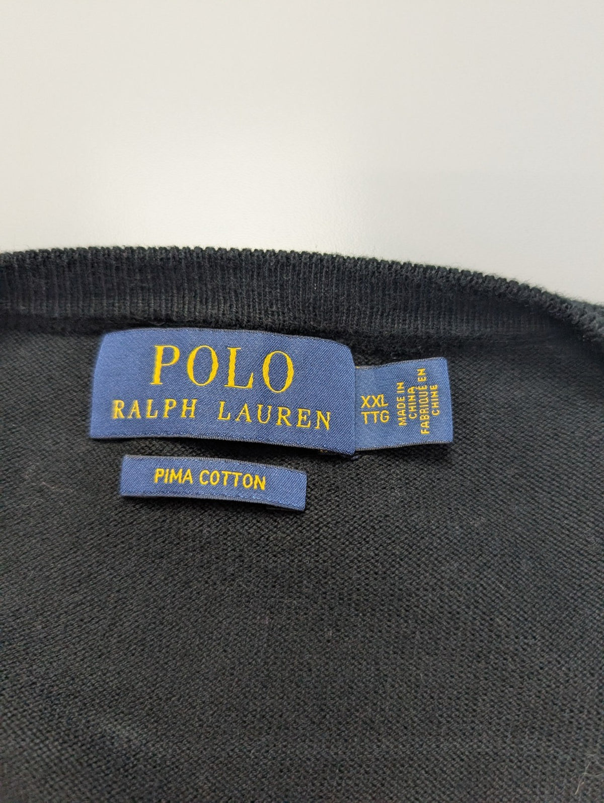 Pull Polo Ralph Lauren noir col V logo rouge Pima Cotton taille XXL