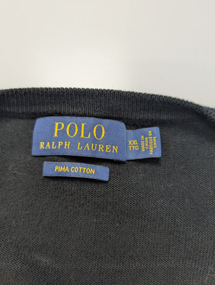 Pull Polo Ralph Lauren noir col V logo rouge Pima Cotton taille XXL