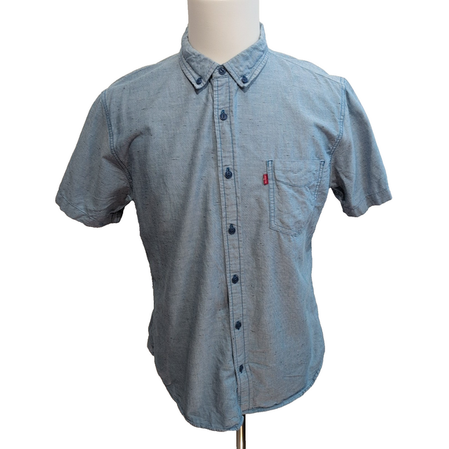 Chemise Levi's L Bleu Clair Moucheté 100% Coton Logo Manches Courtes