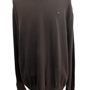 Pull Tommy Hilfiger Col V Marron Logo Brodé - Taille 3XL (XXL TG)