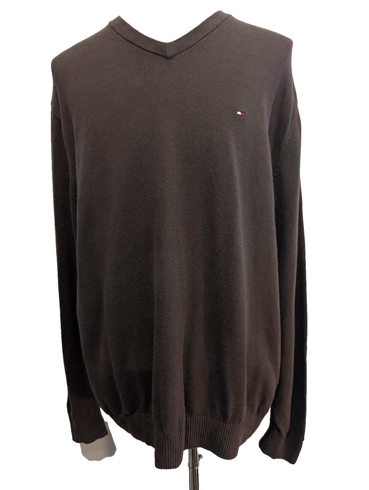 Pull Tommy Hilfiger Col V Marron Logo Brodé - Taille 3XL (XXL TG)