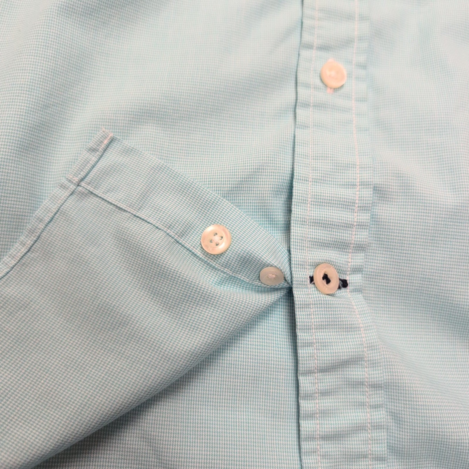 Chemise Nautica L Turquoise Micro Carreaux Slim Fit Coton Logo Brodé