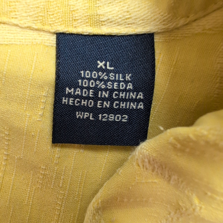 Chemise Hawaïenne Caribbean Joe XL Soie Jaune Pâle Feuillage Gaufré