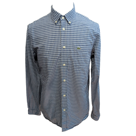 Chemise Lacoste 40 M Regular Fit Bleu Carreaux Coton Logo Brodé Poche
