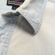 Chemise Chaps Ralph Lauren L Jean Bleu Manches Courtes Vintage Coton