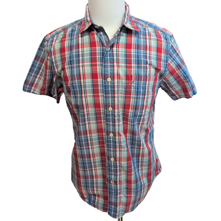 Nautica chemise manches courtes rouge bleu carreaux slim fit taille M