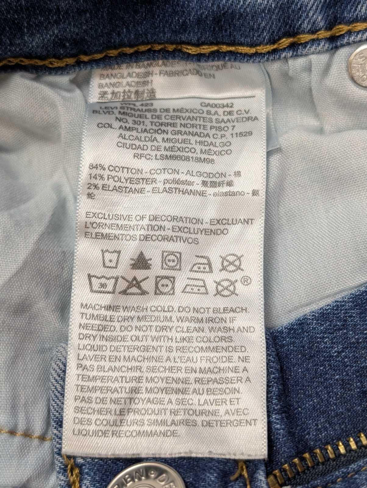 Jean Levi's Denizen Femme Bleu Clair Stretch Rock Troué Ourlet T34 W28