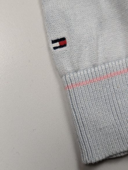 Pull Femme Tommy Hilfiger Col V Bleu Ciel & Blanc - Losanges - Taille M
