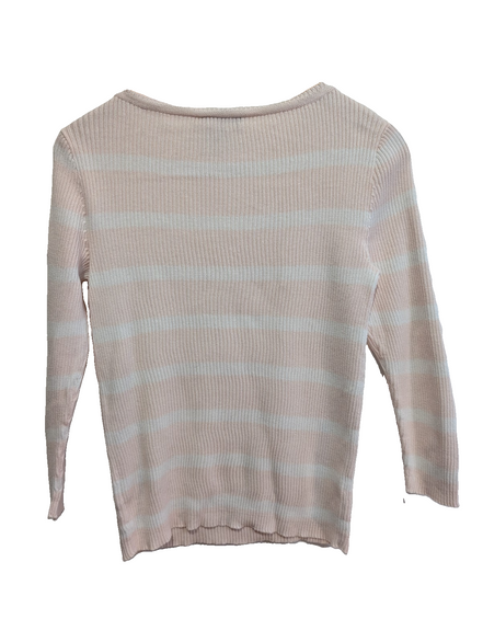 Pull femme LAUREN Ralph Lauren rose blanc rayures écusson taille S