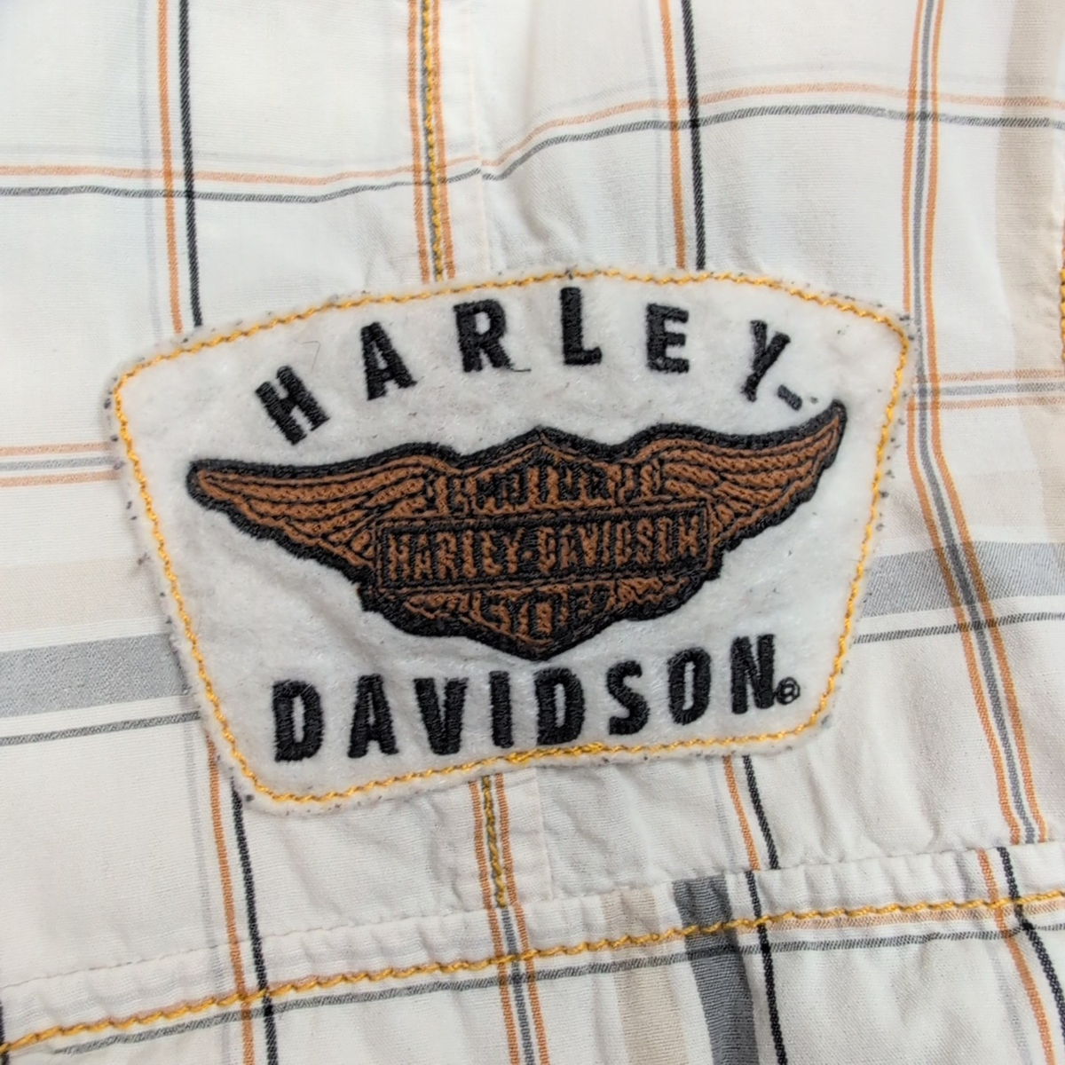 Chemise Harley-Davidson L Carreaux Blanc Cassé Logo Brodé manches courtes