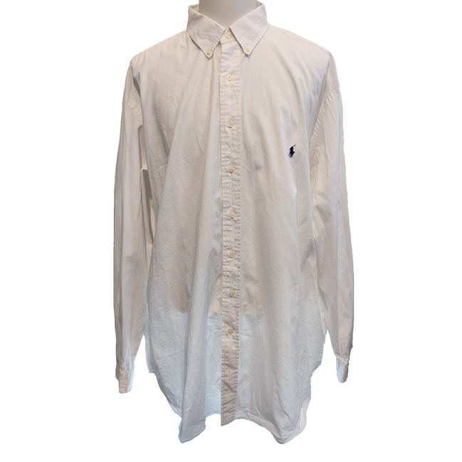 Chemise Ralph Lauren 3XL Tall Blanche Unie Logo Bleu Marine 100% Coton