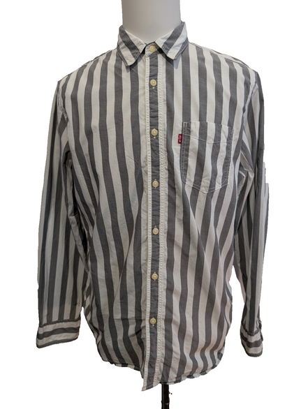 Chemise Levi's à Rayures Grises et Blanches Manches Longues Taille L