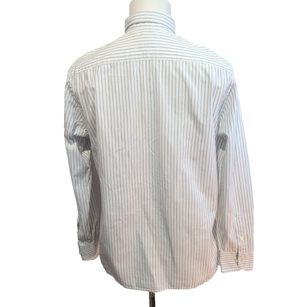 Chemise Tommy Hilfiger Homme Taille M/L Custom Fit Rayée Bleue Marron Coton