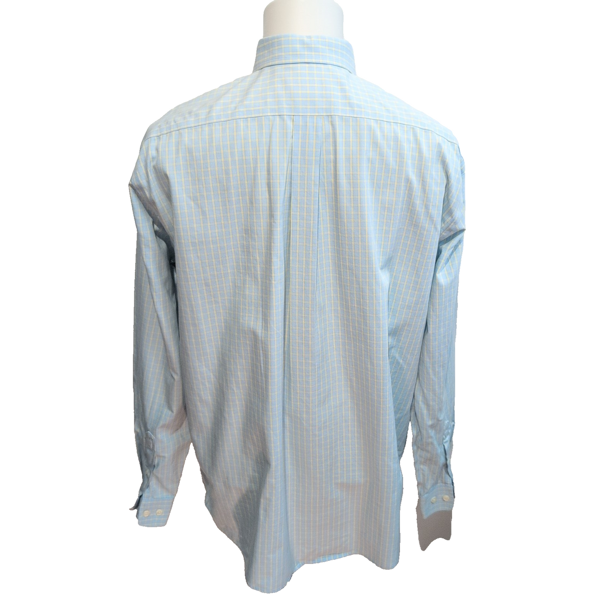Chemise Eddie Bauer L USA Bleu Jaune Carreaux 100% Coton Manches Longues