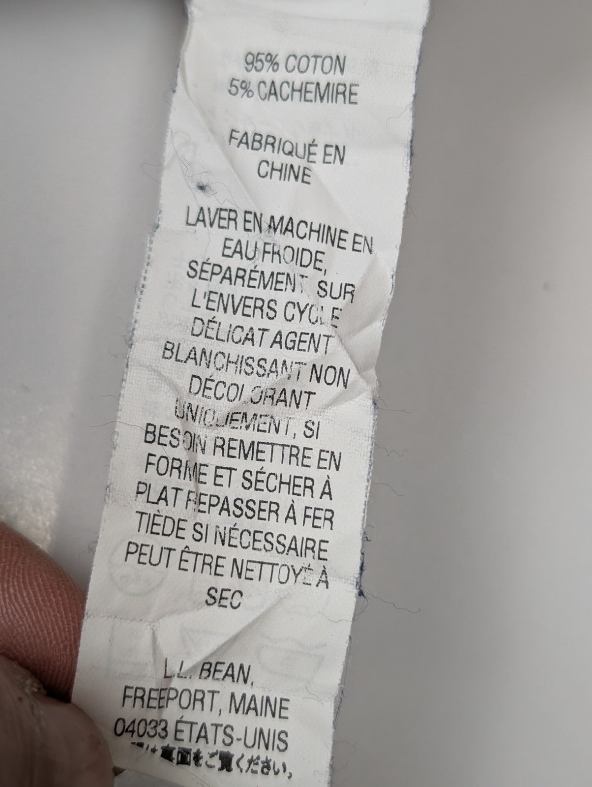 Pull L.L. BEAN Col Zippé Bleu Marine Coton Cachemire Manches Longues Taille XL