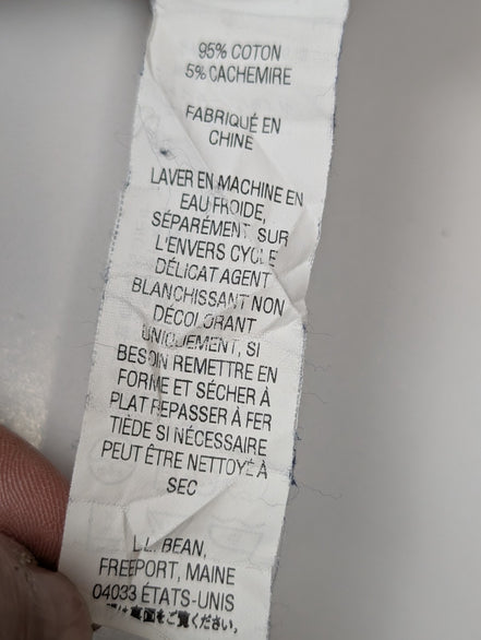 Pull L.L. BEAN Col Zippé Bleu Marine Coton Cachemire Manches Longues Taille XL