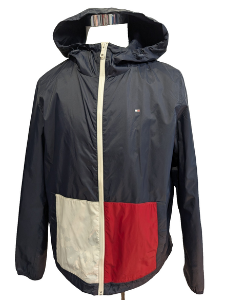 Tommy Hilfiger Veste Coupe-Vent M Bleu Marine Rouge Blanc Capuche |317BSR