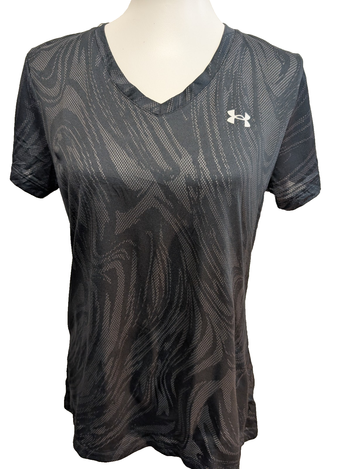 T-shirt de Sport Under Armour Col V Motifs Noir & Gris Femme Taille M