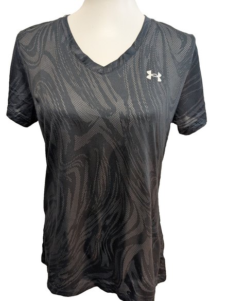T-shirt de Sport Under Armour Col V Motifs Noir & Gris Femme Taille M