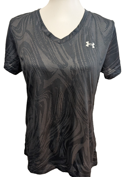 T-shirt de Sport Under Armour Col V Motifs Noir & Gris Femme Taille M