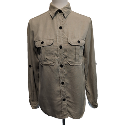 Chemise femme S marron clair 100% coton fluide 2 poches manches retroussables