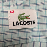 Chemise Lacoste L 42 Vert Turquoise Carreaux 100% Coton Logo Brodé