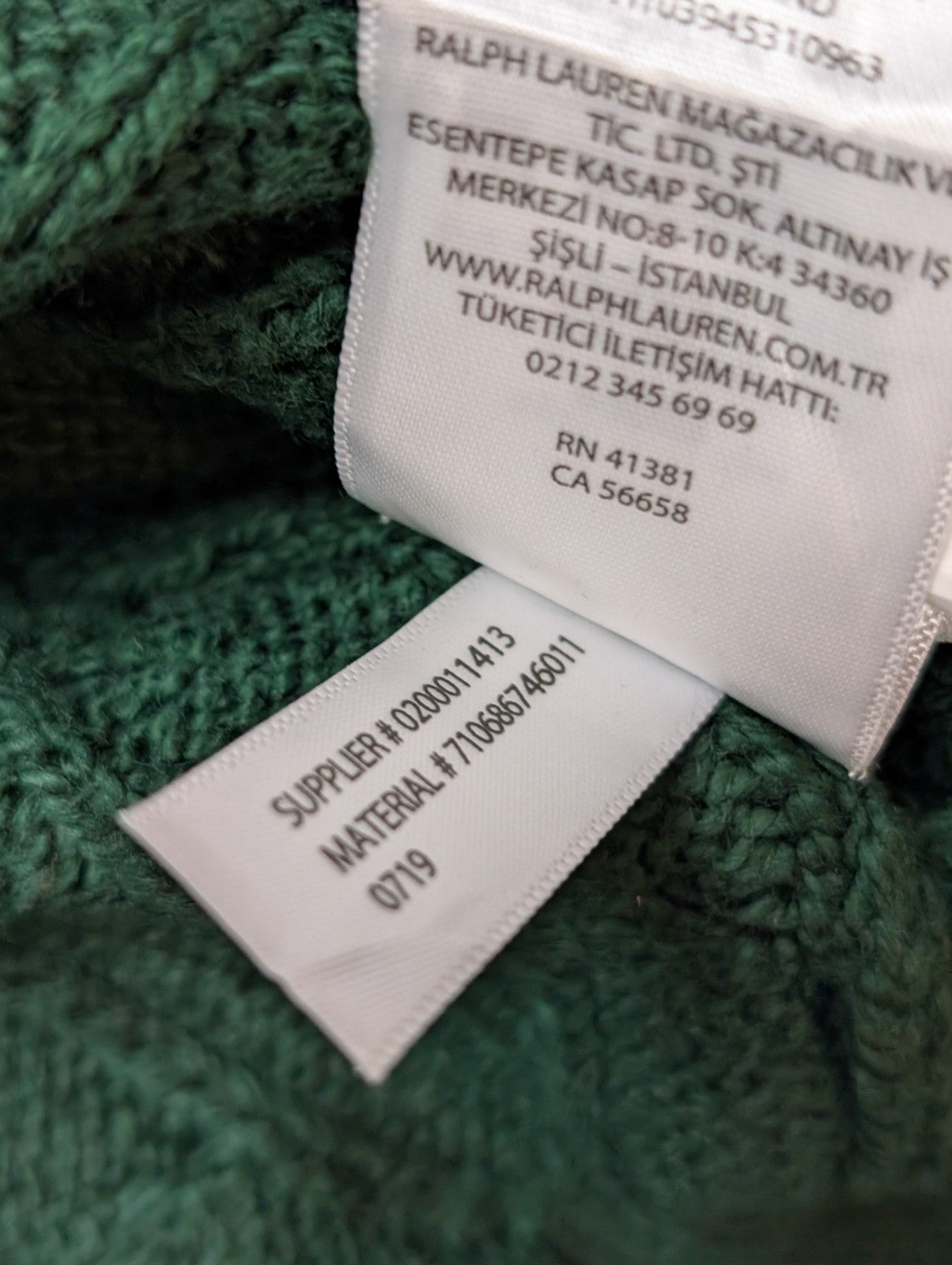 Pull POLO RALPH LAUREN Homme L Vert Torsadé Cable Knit Cotton Excellent État