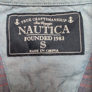 Chemise Nautica S Bleu Rayures Rouges 100% Coton Logo Poche Manches courtes