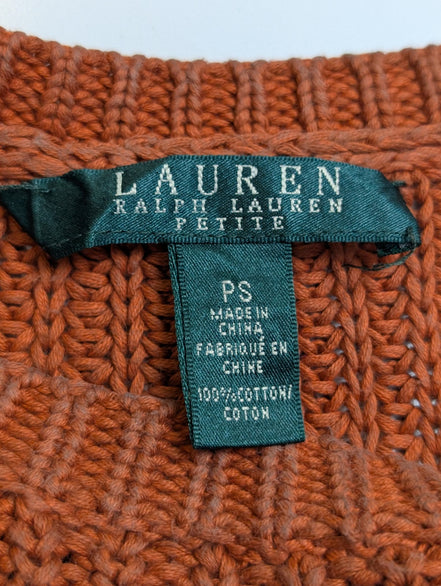 Pull Lauren Ralph Lauren femme S orange rouille grosse maille coton col rond