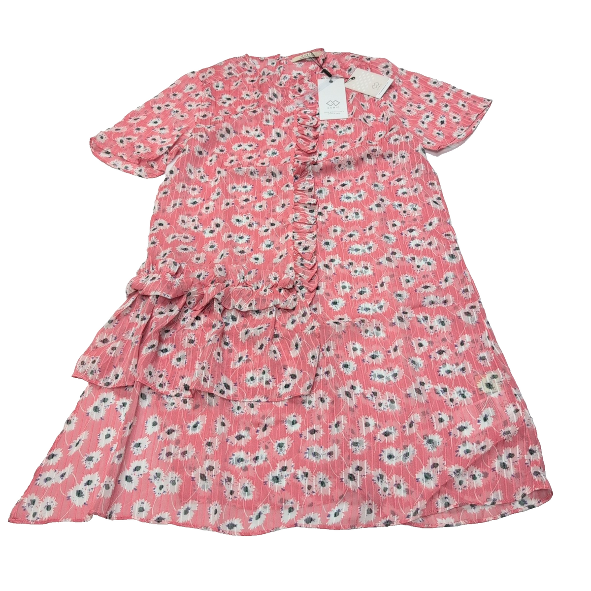 Robe Cubic S Rose Marguerites Manches Courtes Neuve Étiquette