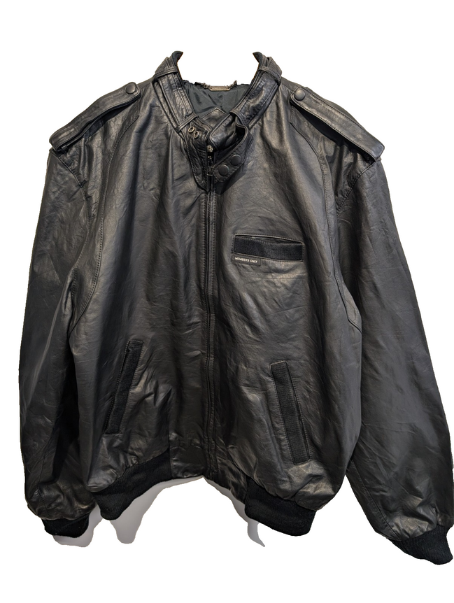 Veste Members Only café racer vintage 80's cuir noir taille S [42] #2c