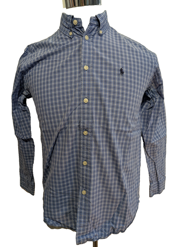 Chemise Polo Ralph Lauren Shirt Enfant XL 16 18 Ans Custom Fit Carreaux Bleu